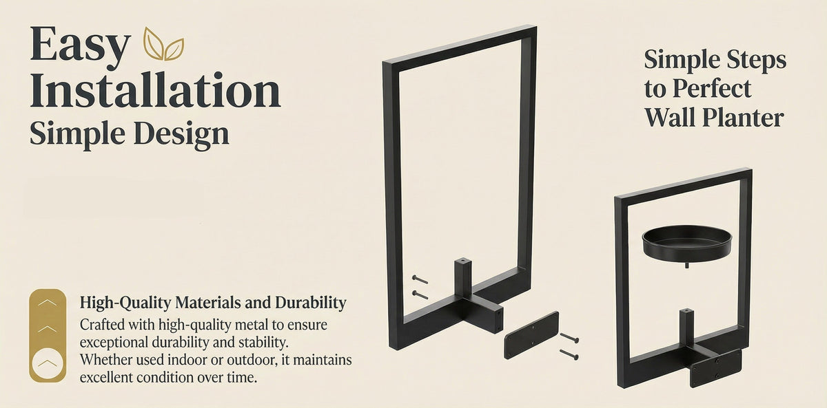 Metal Wall Frame Set with Shelf, Window-Style Holder for Small Pots & Home Decor