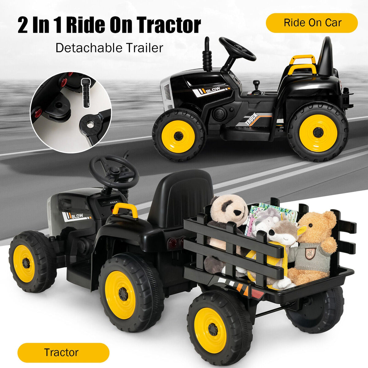 12V Ride on Tractor with 3-Gear-Shift Ground Loader for Kids 3+ Years Old