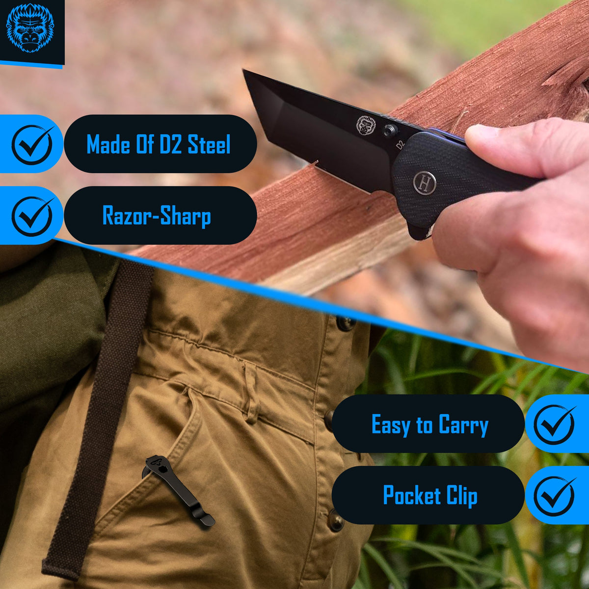 The Pioneer Folding Pocket Knife Giftset for Men and Women (Black and Blue)