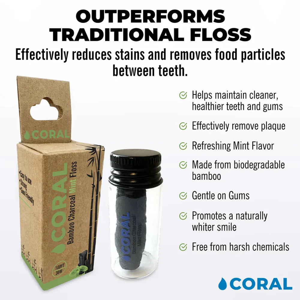 Coral Mouth Spray, Bamboo Mint Floss, and Bamboo Toothbrushes Bundle