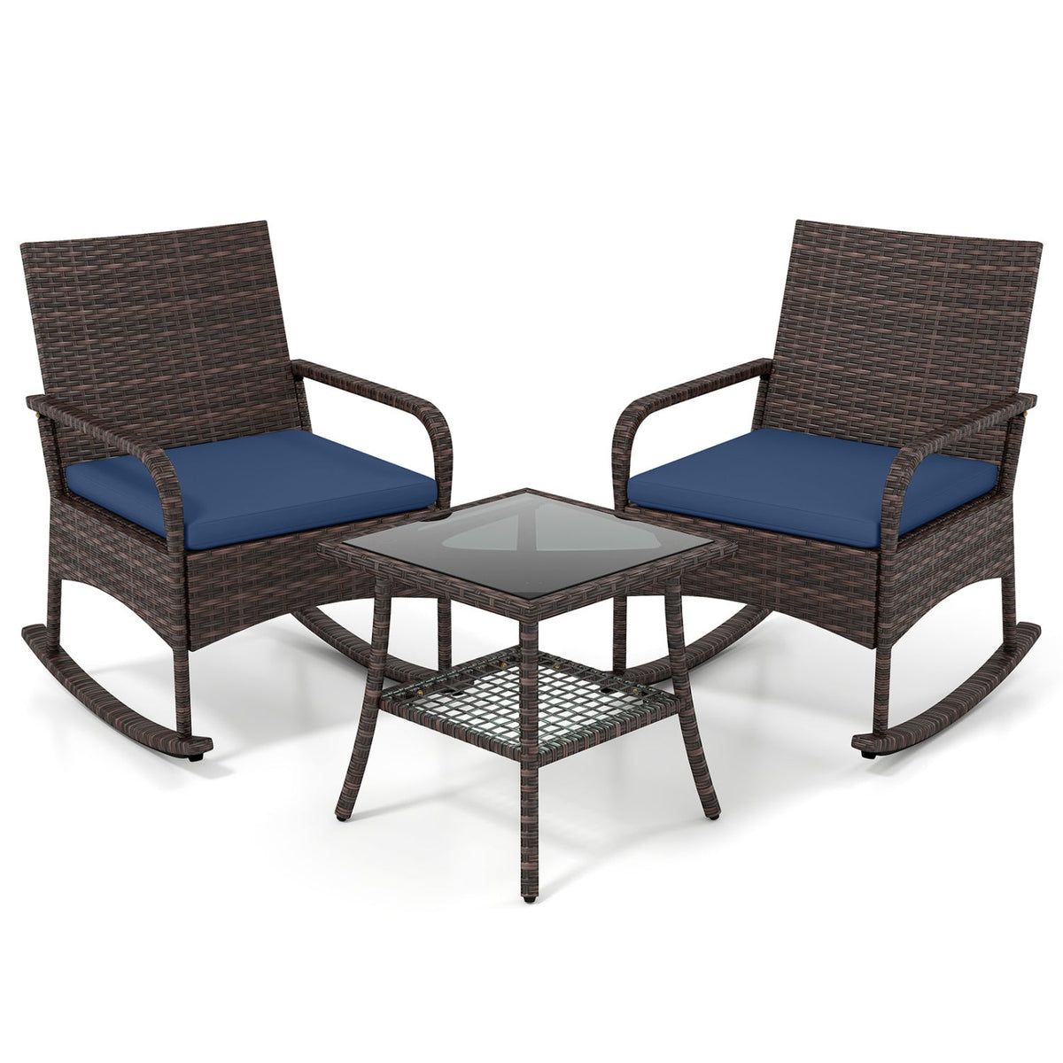 3-Piece Rocking Bistro Set with Cushions & Side Table