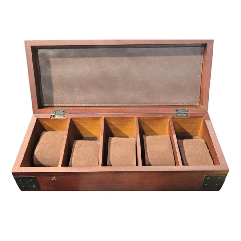 5-Slot Wood Watch Storage Organizer Box with Removable Pillows