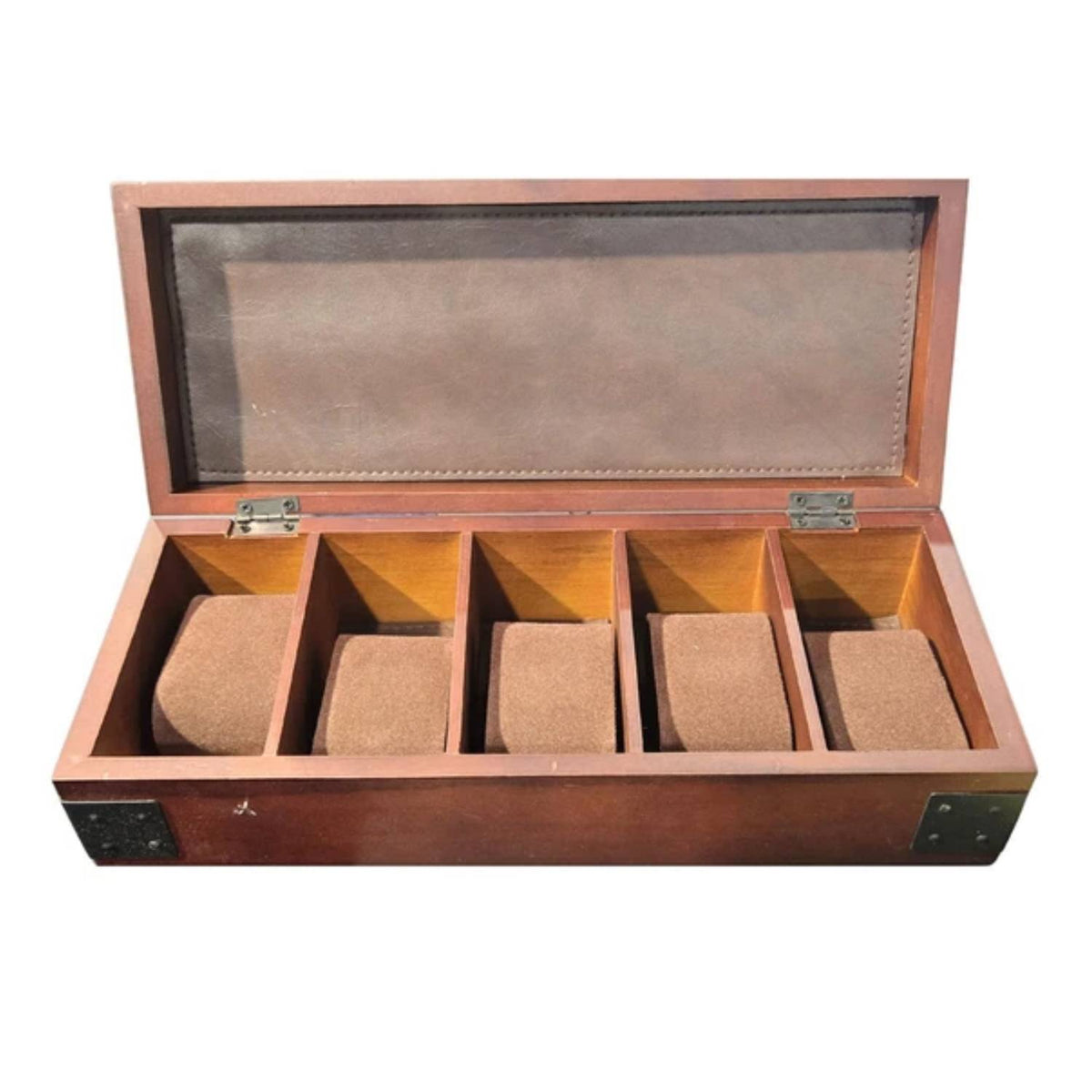 5-Slot Wood Watch Storage Organizer Box with Removable Pillows