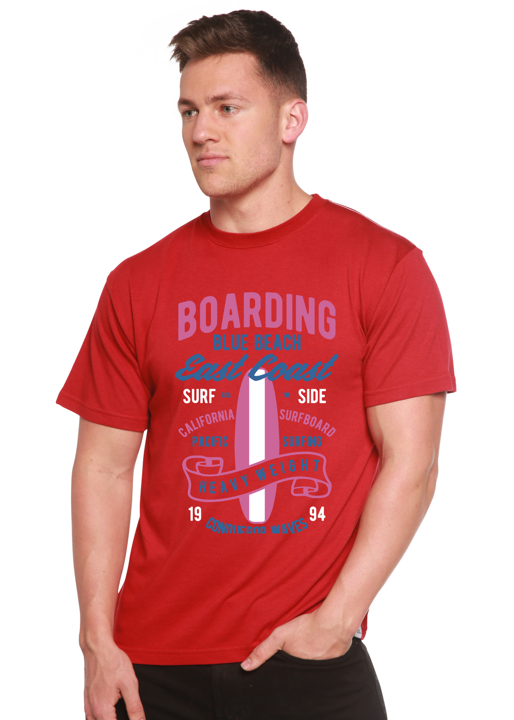 Boarding Blue Beach Men's Bamboo Viscose/Organic Cotton Short Sleeve Graphic T-Shirt