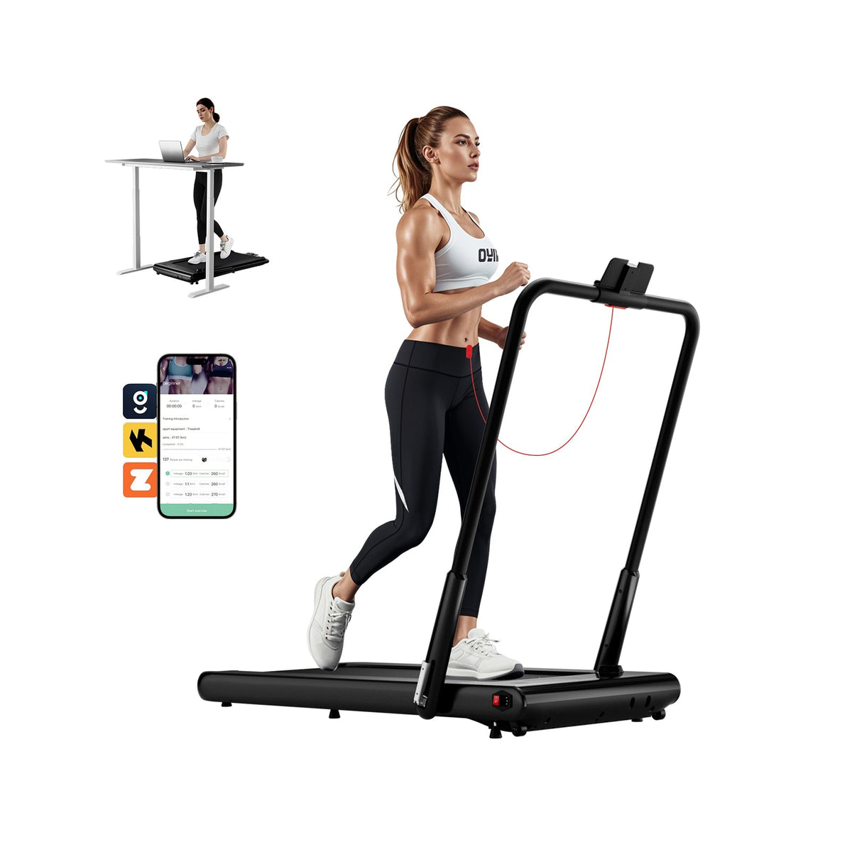 3-in-1 3HP Folding Treadmill with Smart Apps Remote Control and Speakers