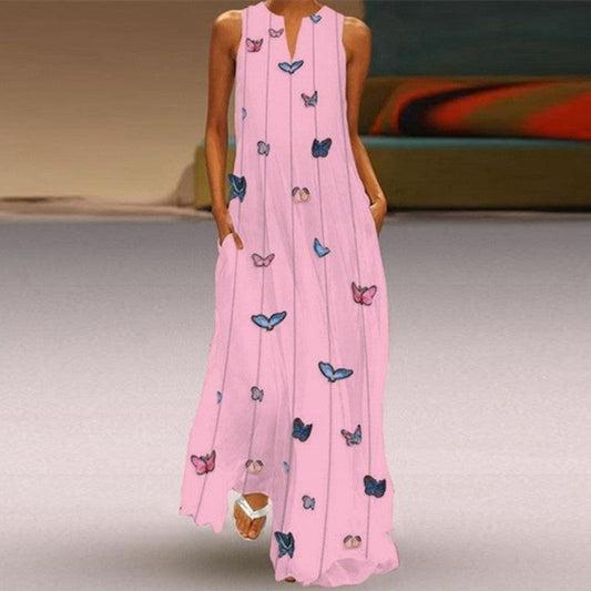 Floral Sleeveless V-Neck Casual Dress