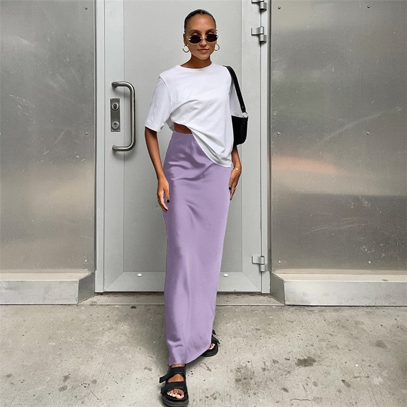 Simple Satin Maxi Skirt in Solid Color