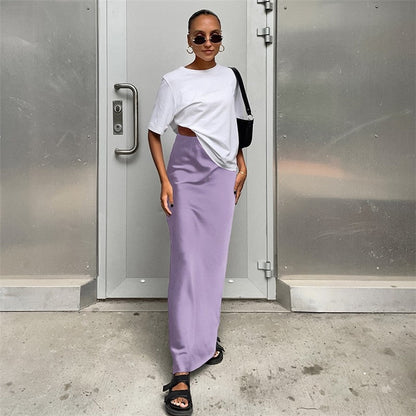 Simple Satin Maxi Skirt in Solid Color