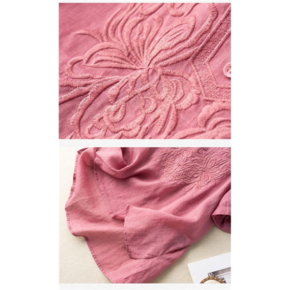 Women's Plus-Size Relaxed Fit Short-Sleeved Embroidery Tee For Summer