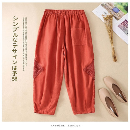 Crochet Harem Pants, Elastic Waist Retro Cut-Off Cropped Pants.