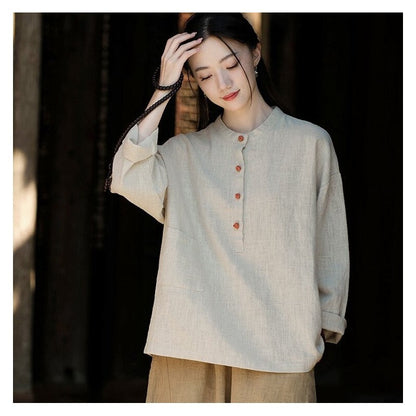 Stand-Up Collar Solid Color Button-Up Sweater
