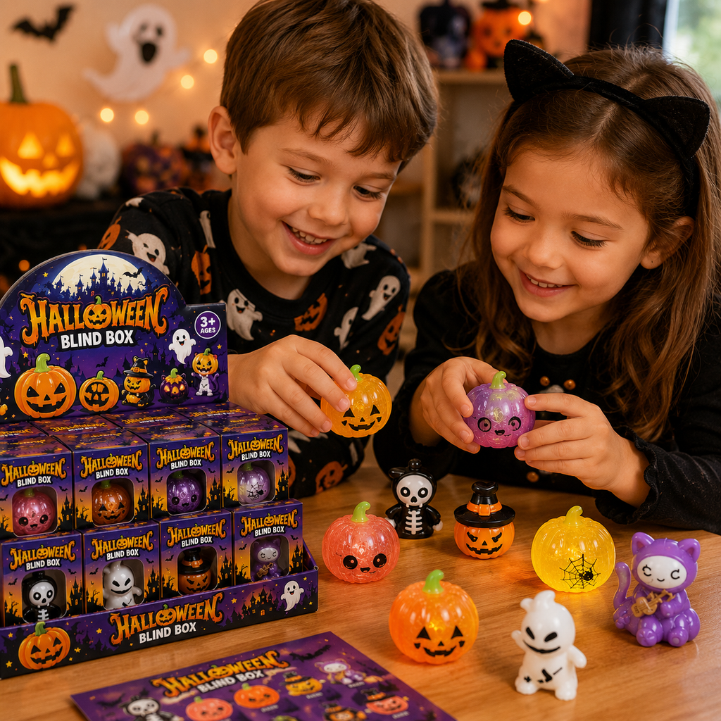 Halloween Mystery Squishy 2-Piece Set – Blind Box Ghost & Pumpkin Stress Relief Fidget Toys | Collectible Halloween Characters | Ages 3+