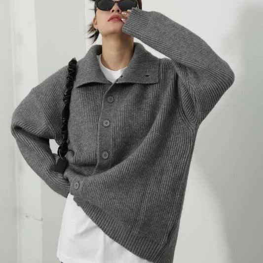 Oversized Vintage Solid Color Cardigan Sweater