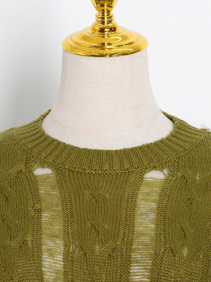 Original Skinny Puff Sleeves Hollow Split-Joint Round-Neck Sweater Tops