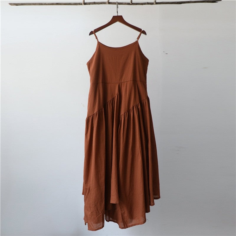 Bohemian Chic Asymmetrical Solid Color Sling Dress
