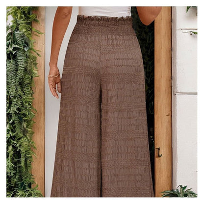 Textured Solid Color Wide Leg Casual Trousers