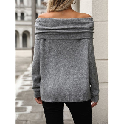 Solid Color Long Sleeve Pile Collar Casual Pullover Sweater