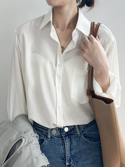 Urban Solid Color Lapel Long Sleeves Blouse
