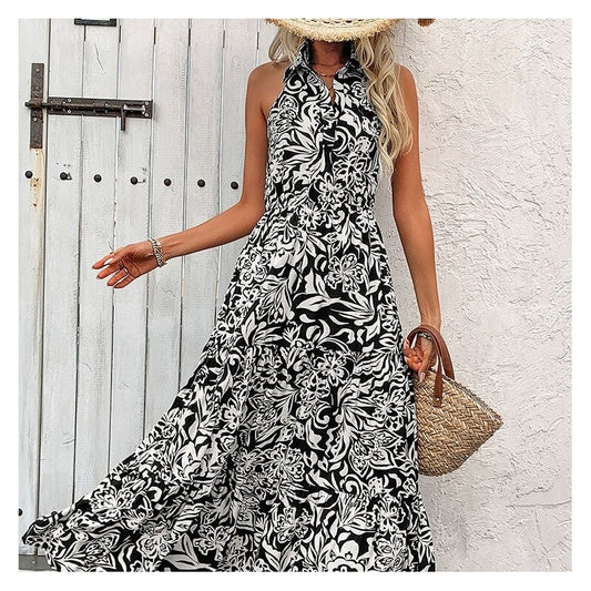 Floral Print Sleeveless Dress with High Waist for Ultimate Comfort