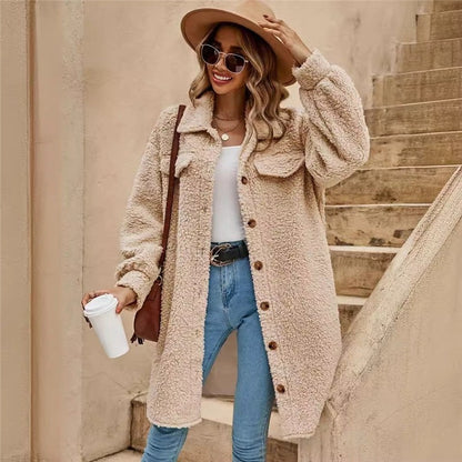 Solid Color Lapel Woolen Open-Front Overcoat