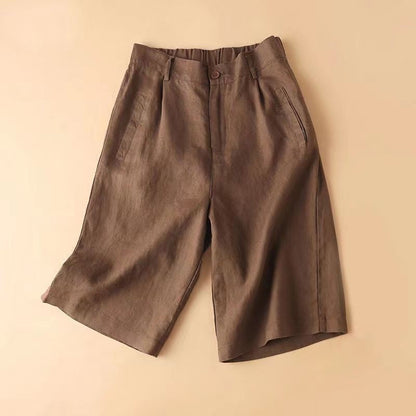 Women's Cotton And Hemp Loose Fit High Waist Wide Leg Elastic Shorts