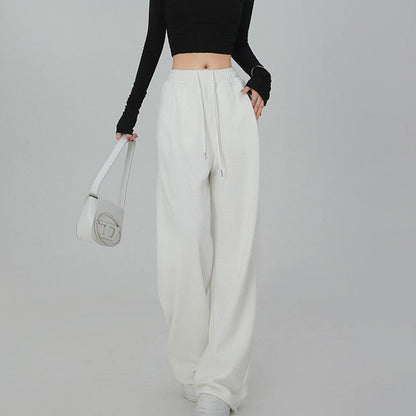 Casual Loose Wide Leg Drawstring Pants with Elastic Waist in Solid Color