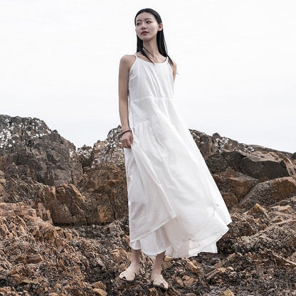 Bohemian Chic Asymmetrical Solid Color Sling Dress