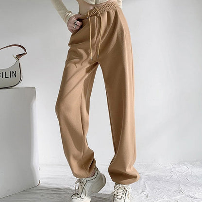 Casual Loose Wide Leg Drawstring Pants with Elastic Waist in Solid Color