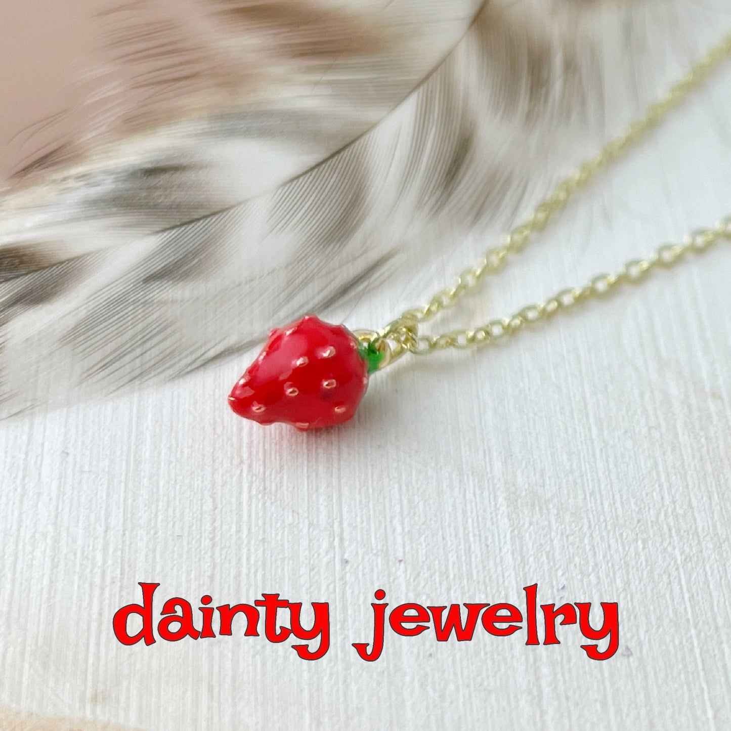 Strawberry Necklace Gold Dainty Fruit Jewelry Cute Minimal Pendant