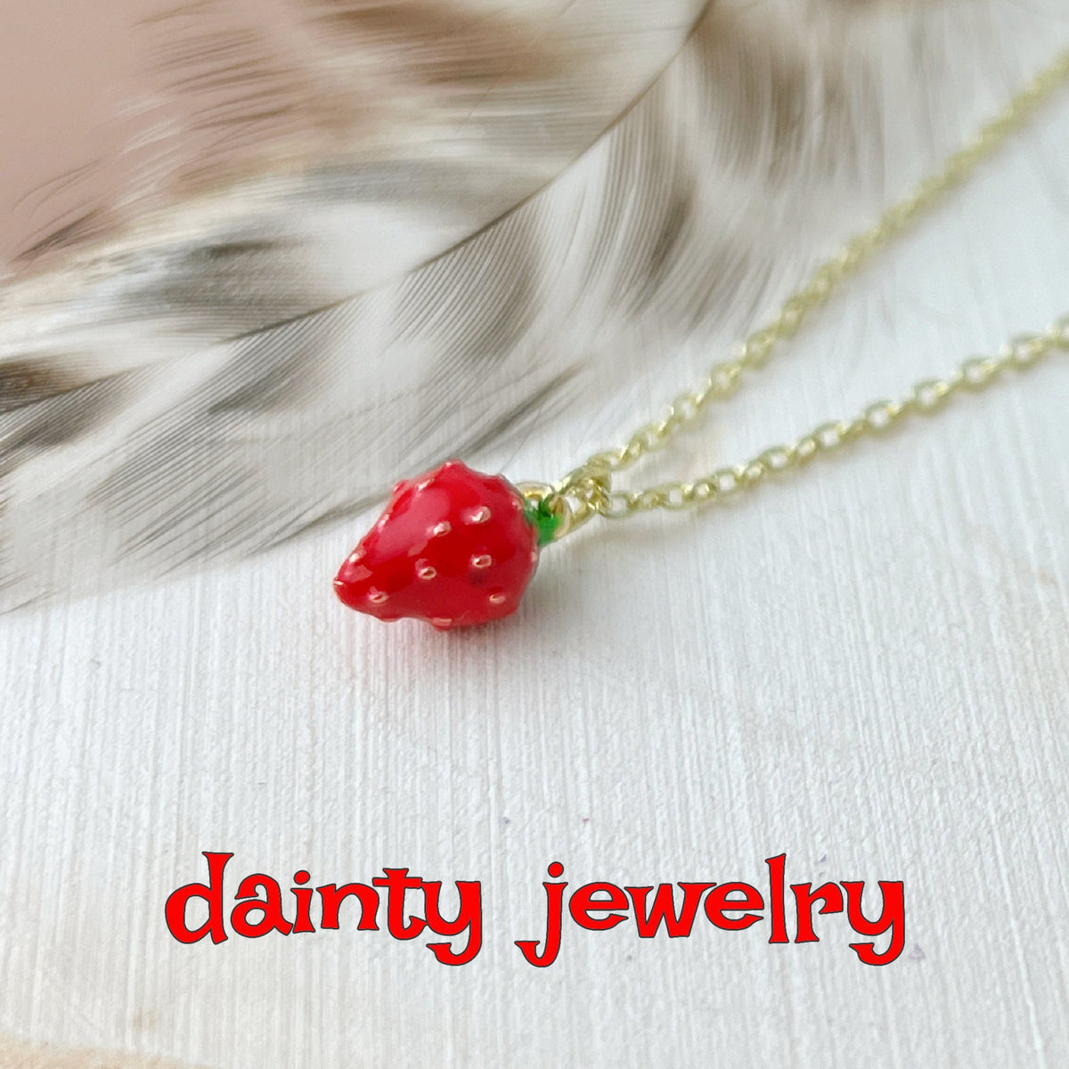 Strawberry Necklace Gold Dainty Fruit Jewelry Cute Minimal Pendant