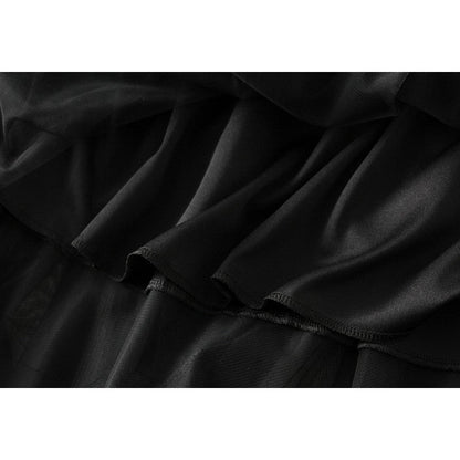 Elastic Waist Mesh Skirt with Irregular Ruffled Hem - Solid Color