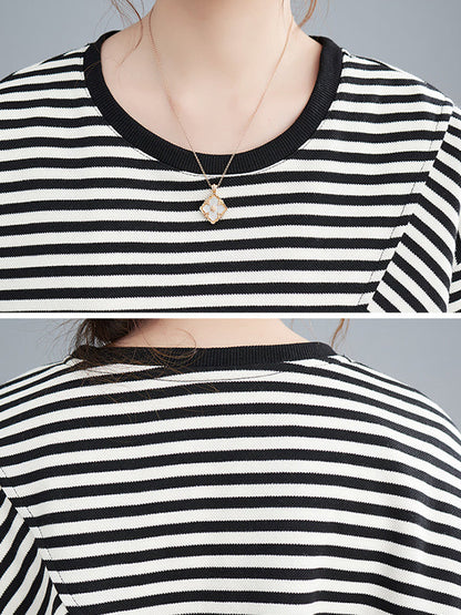 Original Long Sleeves False Two Striped Round-Neck Hoodies&Sweatshirt Tops