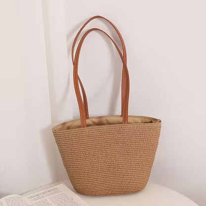 Grass Striped Woven Tote with Ample Storage