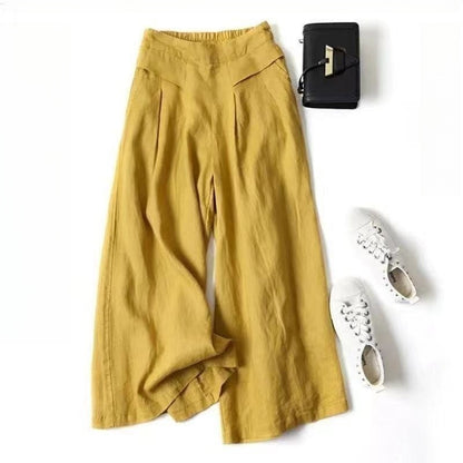 High-Waisted Linen and Cotton Blend Culottes