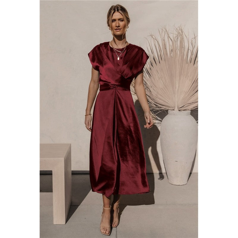 Solid Color Sleeveless Bandage Satin Maxi Dress