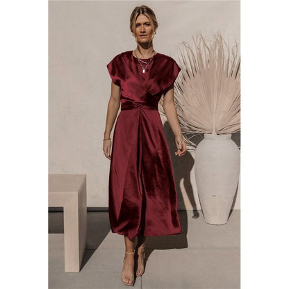 Solid Color Sleeveless Bandage Satin Maxi Dress