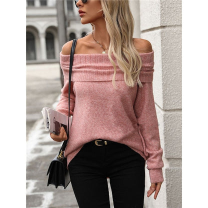 Solid Color Long Sleeve Pile Collar Casual Pullover Sweater