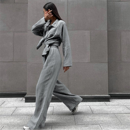 Casual Loose Long Sleeve Lapel Single Breasted Two-Piece Suit Set