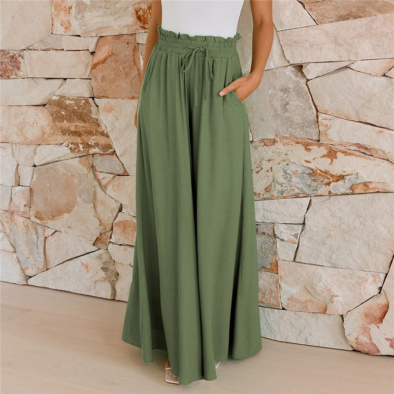 Relaxed Fit Solid Color Wide-Leg Trousers
