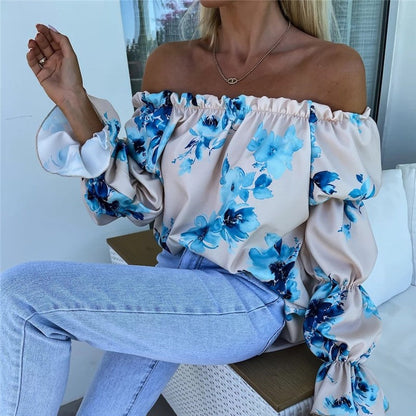 Off-Shoulder Printed Loose-Fit Blouse