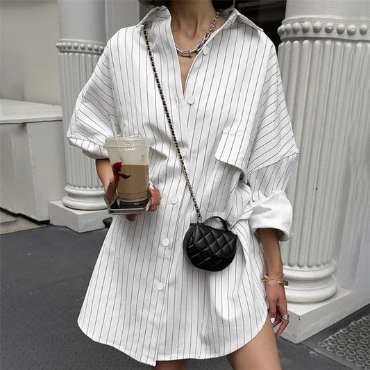 Striped Shirt Dress with Versatile Long Sleeves