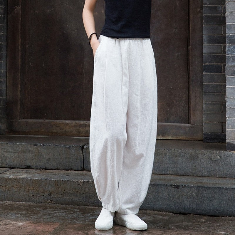 锛歐omen's Cotton And Linen Sand Washed Loose Lantern Pants