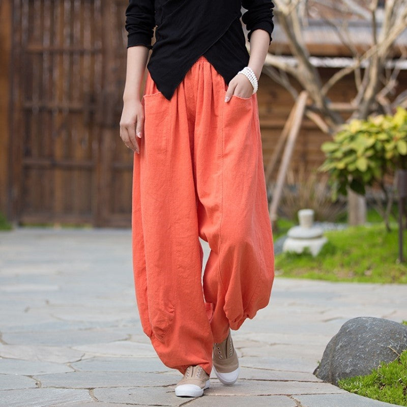 Ramie Cotton Sand Wash Soft & Versatile Wide Leg Pants For Home, Travel & Leisure