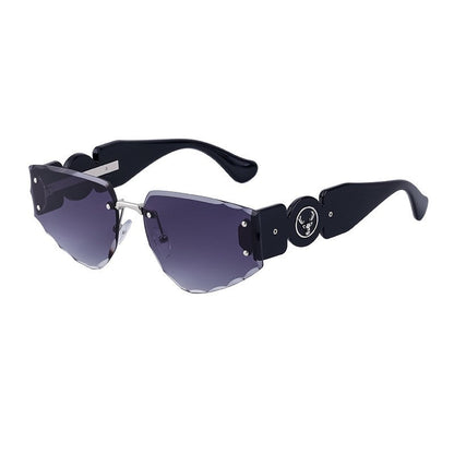 Fashionable Rimless Wide-Leg Carved Floral Sunglasses