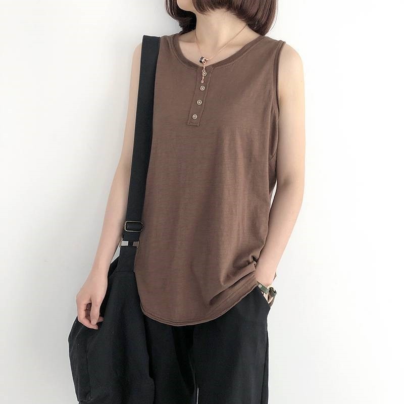 Solid Color Loose Fit Sleeveless Tank Top
