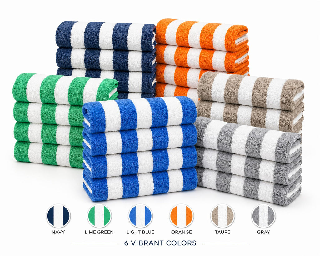 Cabana Beach Towels 4-Pack – Oversized 36" x 66" Striped Pool & Beach Towels, Soft Quick-Dry Cotton Blend Bath Towels for Beach, Pool, Vacation & Summer Travel