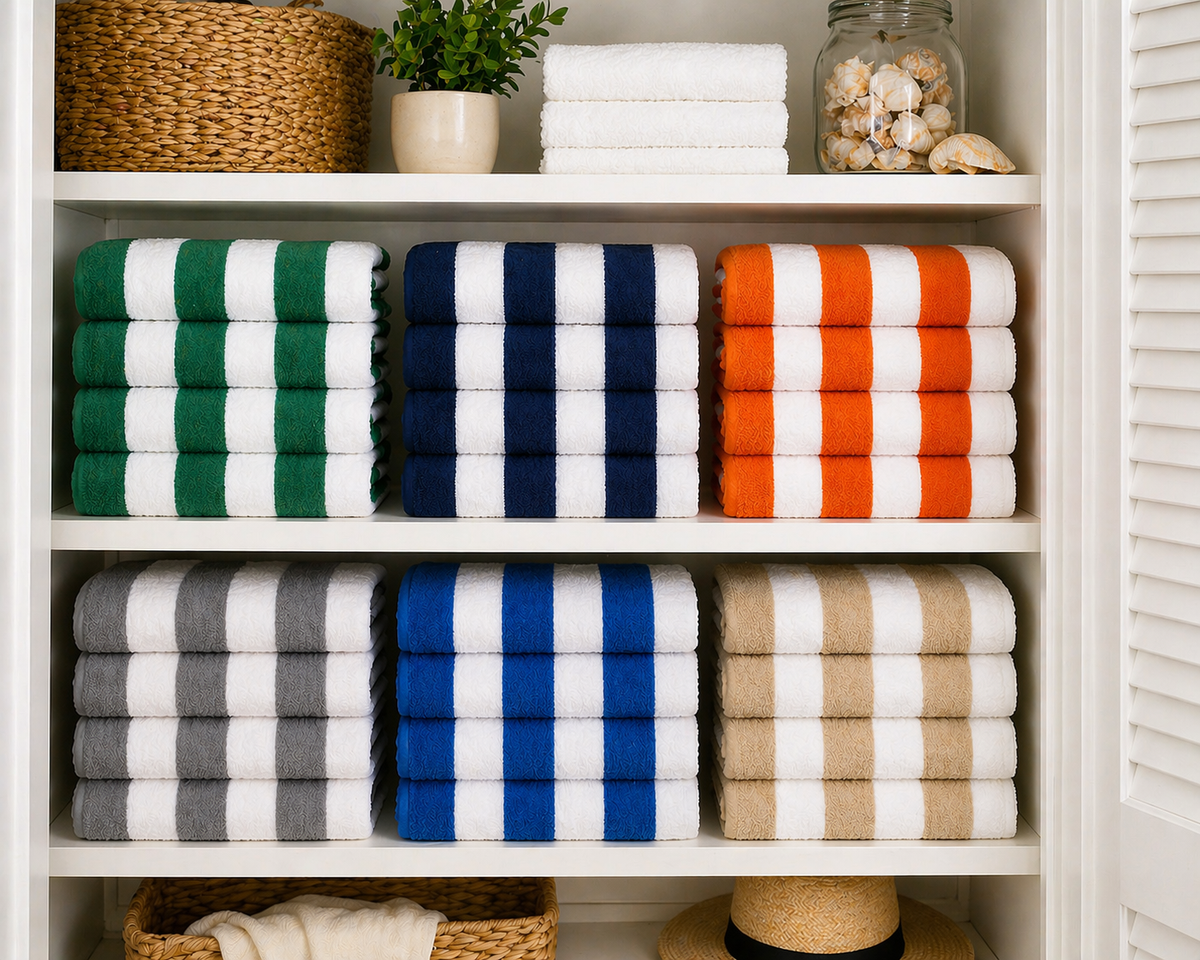 Cabana Beach Towels 4-Pack – Oversized 36" x 66" Striped Pool & Beach Towels, Soft Quick-Dry Cotton Blend Bath Towels for Beach, Pool, Vacation & Summer Travel