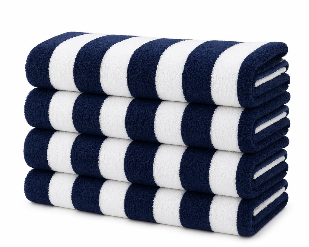 Cabana Beach Towels 4-Pack – Oversized 36" x 66" Striped Pool & Beach Towels, Soft Quick-Dry Cotton Blend Bath Towels for Beach, Pool, Vacation & Summer Travel