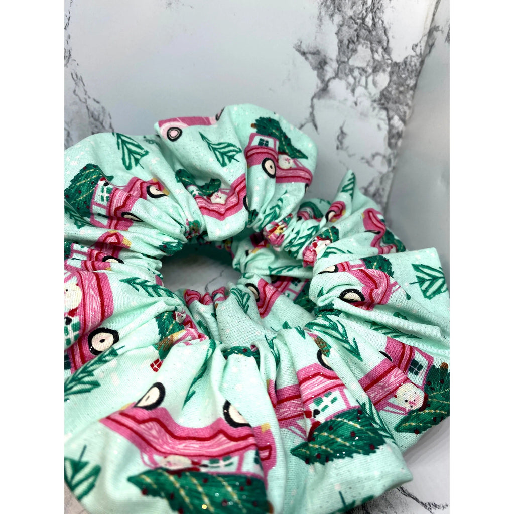 Blue Tree Car Christmas Scrunchie