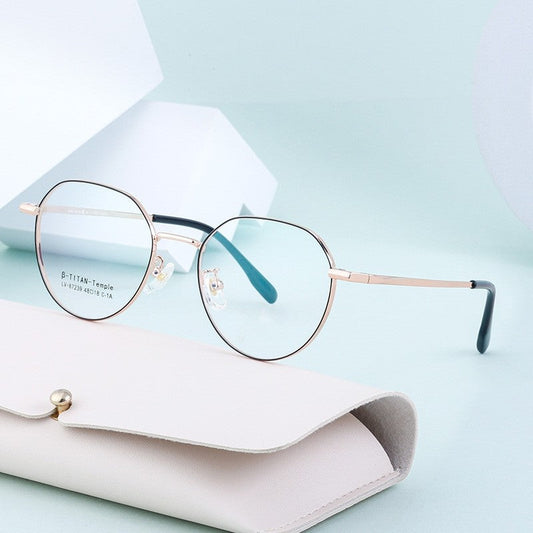 Fashion Titanium Alloy Small Round Frame Clear Lens Glasses